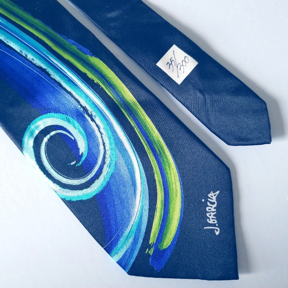 J. Garcia 100% Silk Black Blue Green Men's Tie